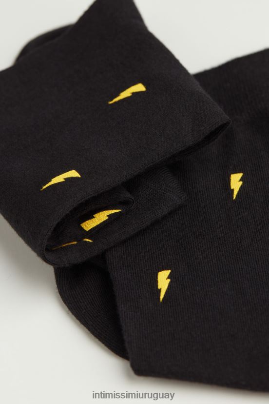 calcetines cortos de algodón estampados Intimissimi hombres 197j-rayo-impresión negro V806B8324 medias