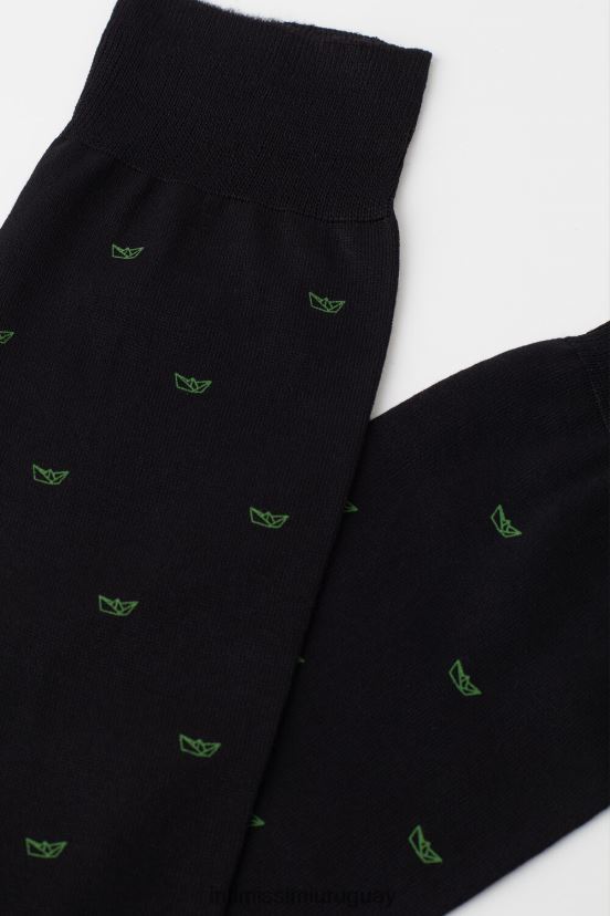 calcetines cortos de algodón isla estampado Intimissimi hombres 195j-papel barco-impresión negro V806B8322 medias