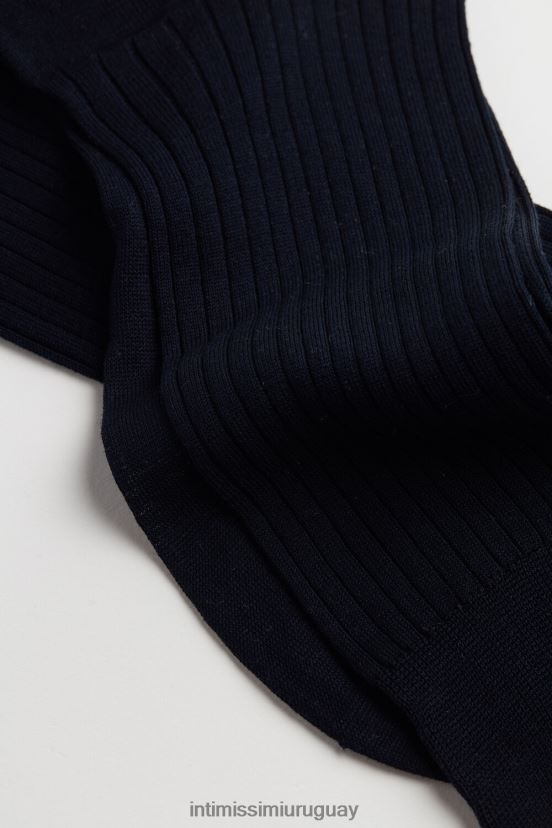calcetines cortos de canalé de hilo de algodón Intimissimi hombres 016-azul V806B8397 medias