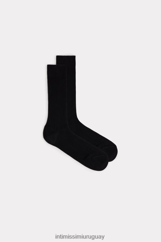 calcetines cortos de canalé de hilo de algodón Intimissimi hombres 019-negro V806B8392 medias