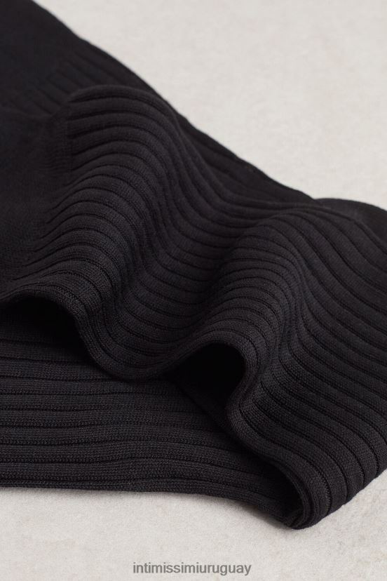 calcetines cortos de canalé de hilo de algodón Intimissimi hombres 019-negro V806B8392 medias