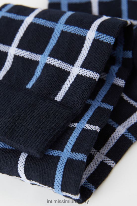 calcetines largos de algodón estampados Intimissimi hombres 187j-cuadro azul oscuro V806B8333 medias