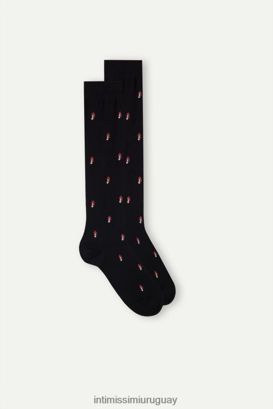 calcetines largos de algodón estampados Intimissimi hombres 198j-zapato-estampado negro V806B8326 medias