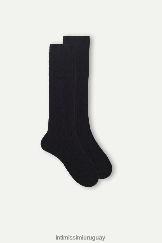calcetines largos de canalé de cachemira y lana Intimissimi hombres 019-negro V806B8350 medias