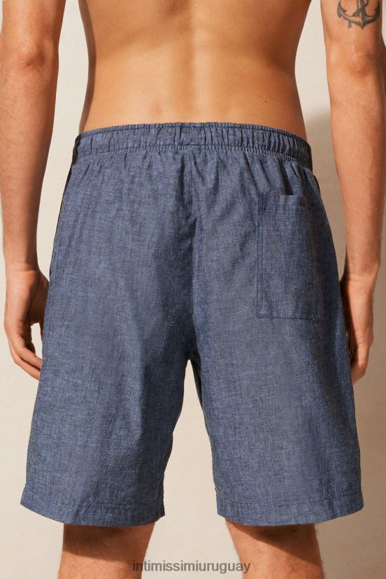 pantalones cortos de lino y algodón Intimissimi hombres 288j-azul petróleo V806B8171 vestir