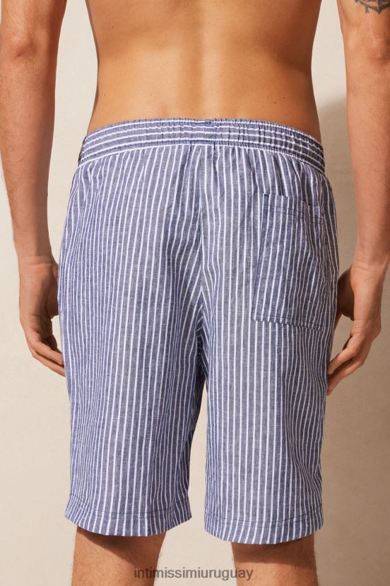 pantalones cortos de lino y algodón a rayas Intimissimi hombres 299j-azul rayas blancas V806B8160 vestir