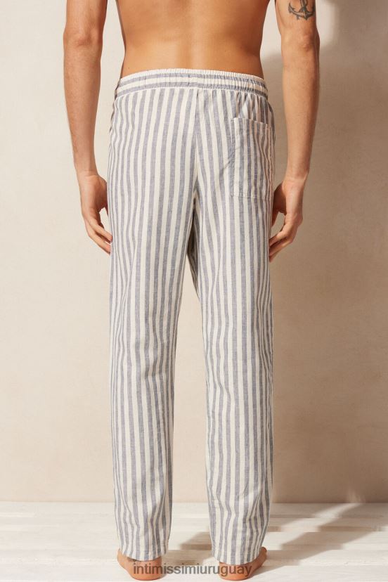 pantalones de lino y algodón a rayas azules Intimissimi hombres 298j-lino blanco/rayas azules V806B8177 vestir