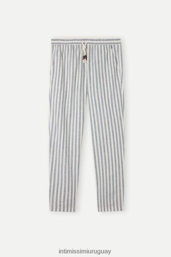 pantalones de lino y algodón a rayas azules Intimissimi hombres 298j-lino blanco/rayas azules V806B8177 vestir