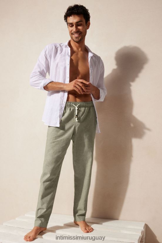 pantalones de lino y algodon Intimissimi hombres 289j-verde militar V806B8179 vestir
