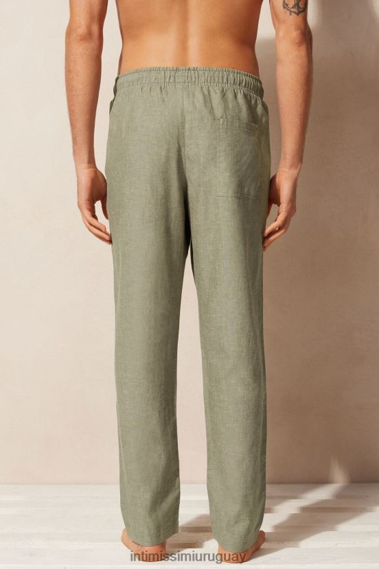 pantalones de lino y algodon Intimissimi hombres 289j-verde militar V806B8179 vestir