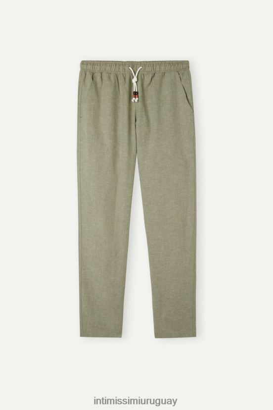 pantalones de lino y algodon Intimissimi hombres 289j-verde militar V806B8179 vestir