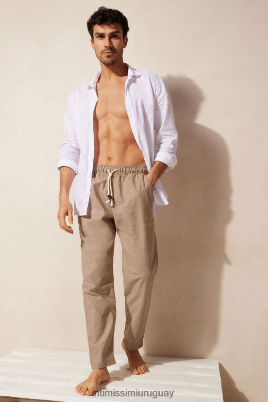pantalones de lino y algodon Intimissimi hombres 295j-tabaco V806B8176 vestir