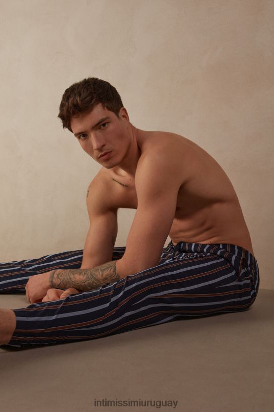 pantalones largos de algodón a rayas Intimissimi hombres 167j-rayas azules V806B8194 vestir