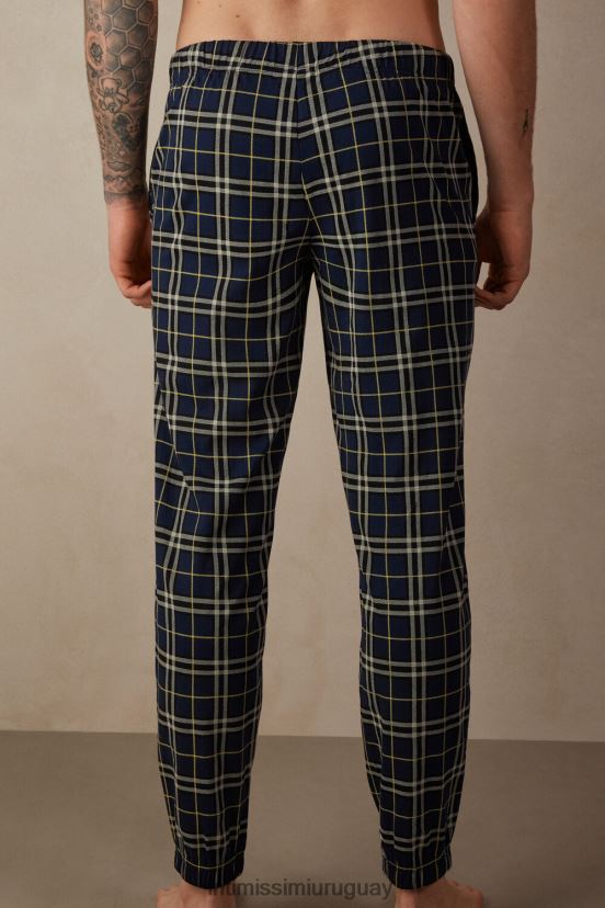 pantalones largos de algodón con estampado de tartán azul Intimissimi hombres 171j-estampado tartán azul/amarillo V806B8195 vestir