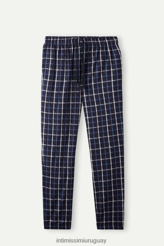 pantalones largos de lona de algodón con estampado de cuadros azules Intimissimi hombres 169j-cheque azul V806B8196 vestir