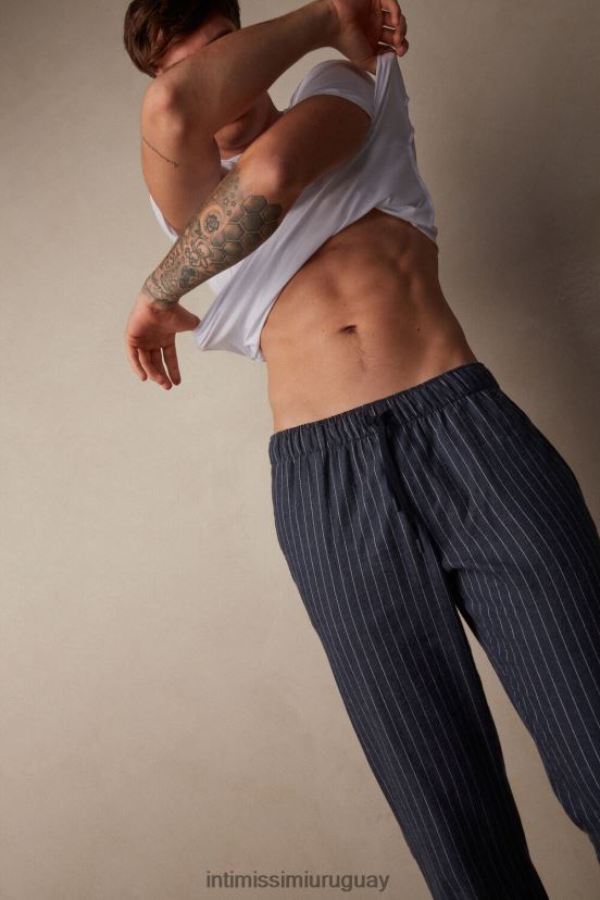 pantalones largos de mezclilla con estampado de rayas diplomáticas y tejido liso cepillado Intimissimi hombres 091j-tejano denim azul melange V806B8198 vestir