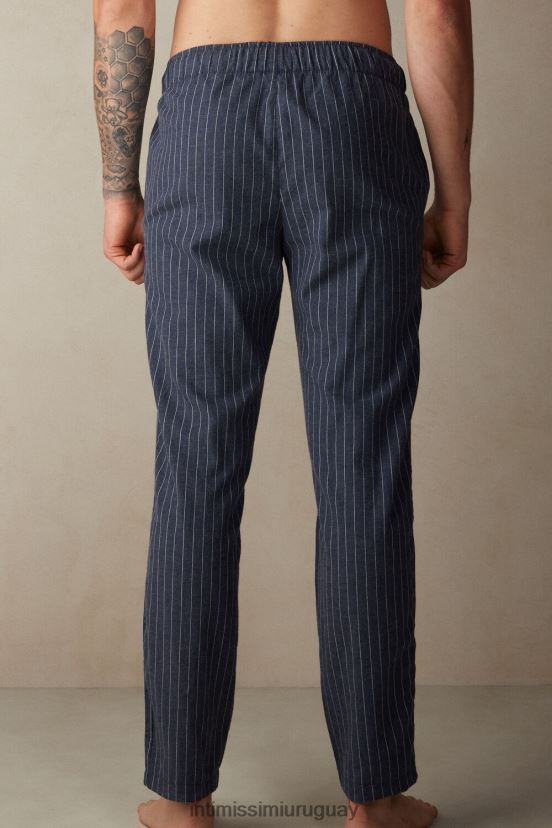 pantalones largos de mezclilla con estampado de rayas diplomáticas y tejido liso cepillado Intimissimi hombres 091j-tejano denim azul melange V806B8198 vestir