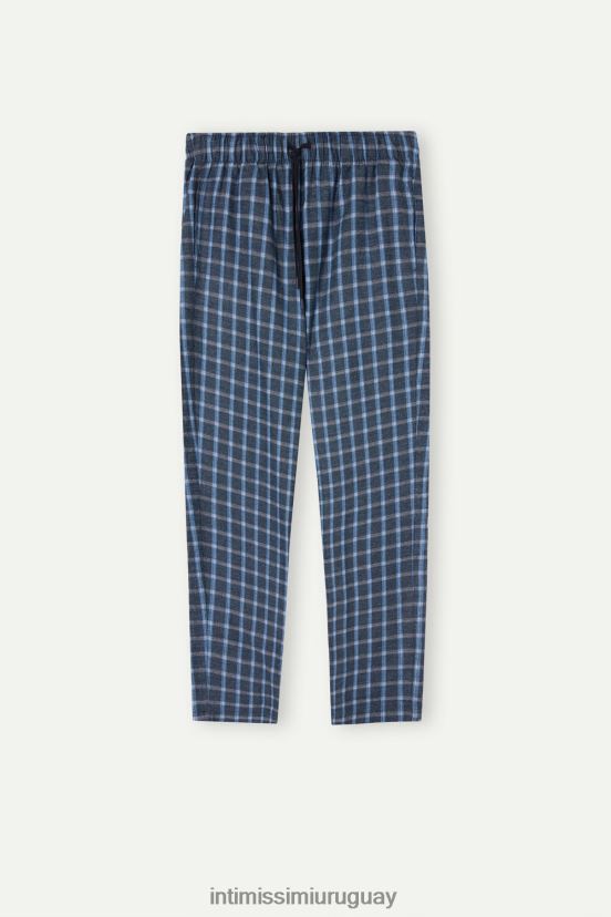 pantalones largos de tejido liso cepillado con estampado de cuadros Intimissimi hombres 089j-cheque azul V806B8199 vestir