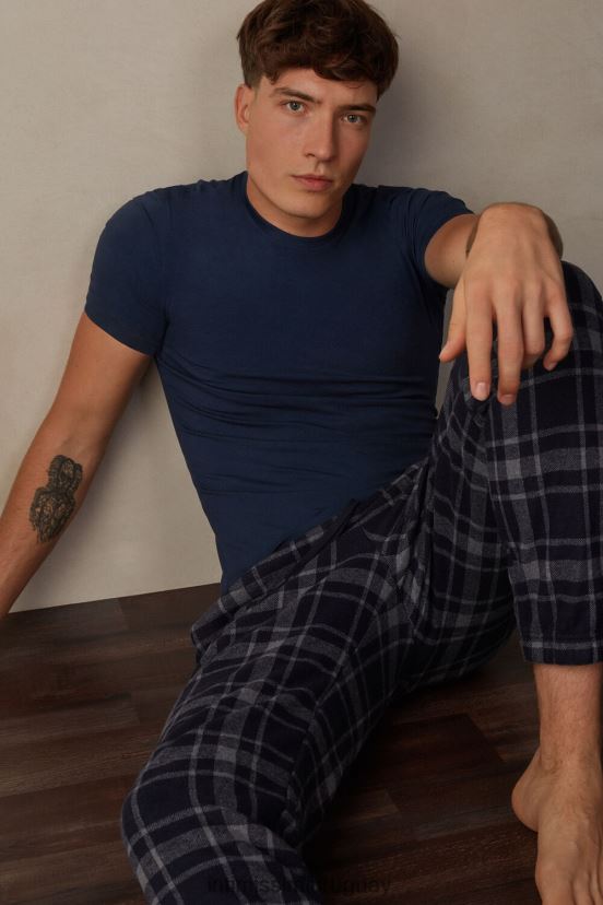 pantalones largos de tricot a cuadros Intimissimi hombres 097j-gris carbón melange/azul medianoche V806B8200 vestir