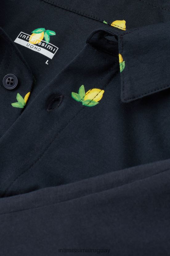 pijama corto de algodón con botones y estampado de limones Intimissimi hombres 307j-limón-impresión azul medianoche V806B8298 vestir