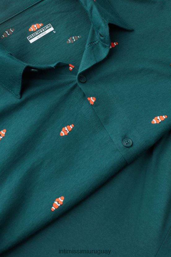 pijama corto de algodón con botones y estampado de peces payaso Intimissimi hombres 308j-pez payaso-estampado verde oscuro V806B8297 vestir