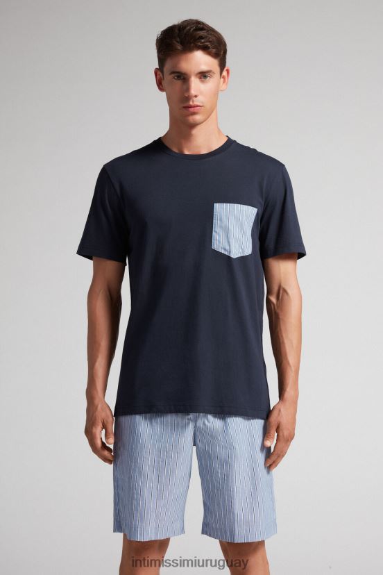 pijama corto de algodón liso y a rayas Intimissimi hombres 800-azul medianoche V806B8296 vestir