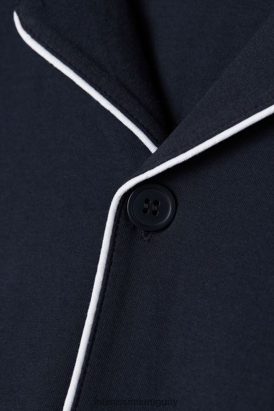 pijama largo abierto con motivo de piqué de canalé de algodón Intimissimi hombres 800-azul medianoche V806B8300 vestir