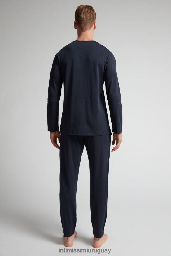 pijama largo basico algodon supima Intimissimi hombres 800-azul medianoche V806B8314 vestir