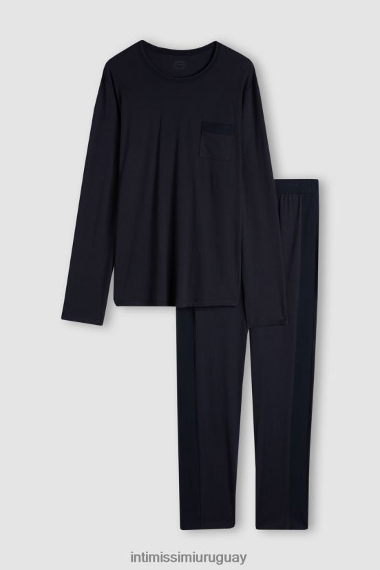 pijama largo basico algodon supima Intimissimi hombres 800-azul medianoche V806B8314 vestir