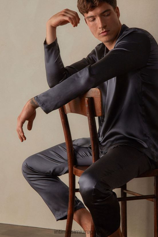 pijama largo de seda con ribetes Intimissimi hombres 037j-gris oscuro V806B8302 vestir