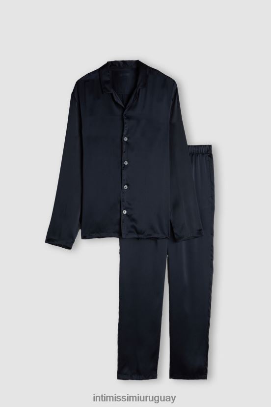 pijama largo de seda con ribetes Intimissimi hombres 800-azul medianoche V806B8308 vestir