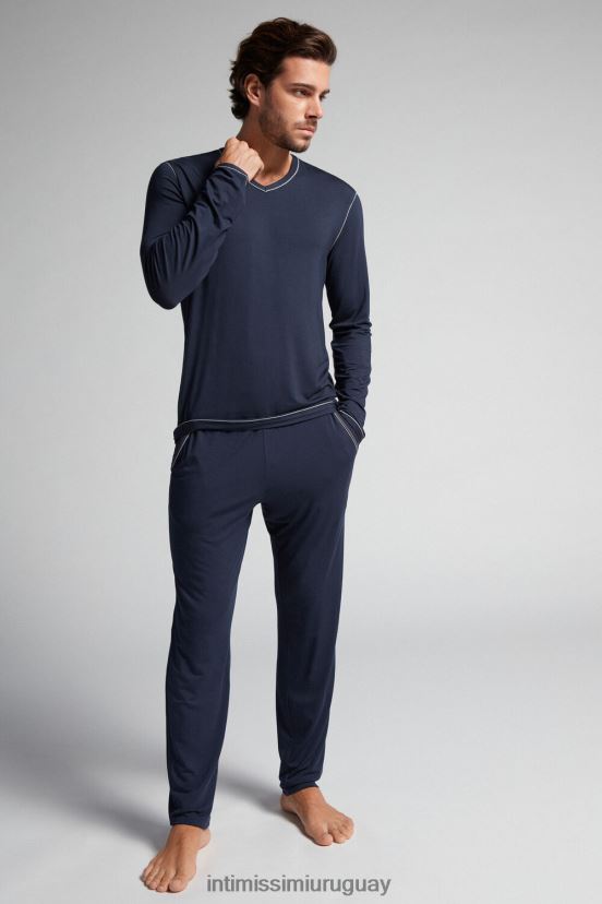 pijama largo micromodal Intimissimi hombres 800-azul medianoche V806B8311 vestir
