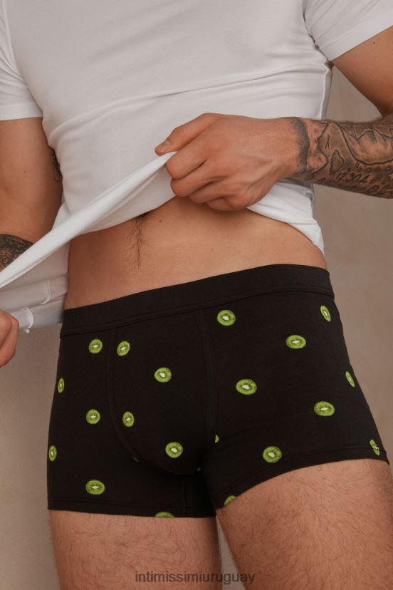 Boxer algodón supima fresco natural estampado kiwi Intimissimi hombres 316j-kiwi-estampado negro V806B828 ropa interior
