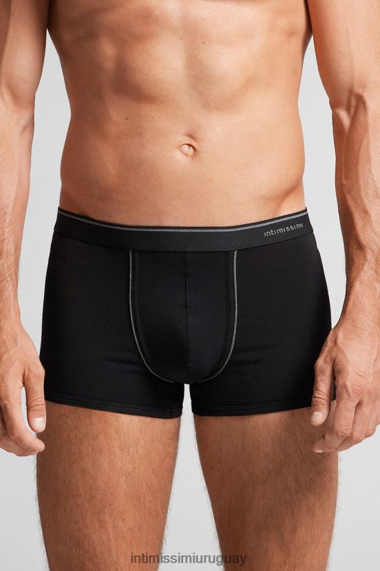 Boxers de algodón supima con cinturilla expuesta. Intimissimi hombres 7007-negro/gris carbón melange V806B8125 ropa interior