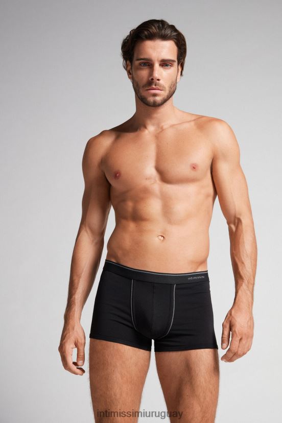 Boxers de algodón supima con cinturilla expuesta. Intimissimi hombres 7007-negro/gris carbón melange V806B8125 ropa interior