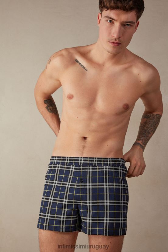 boxers holgados de punto de algodón a cuadros Intimissimi hombres 171j-estampado tartán azul/amarillo V806B843 ropa interior