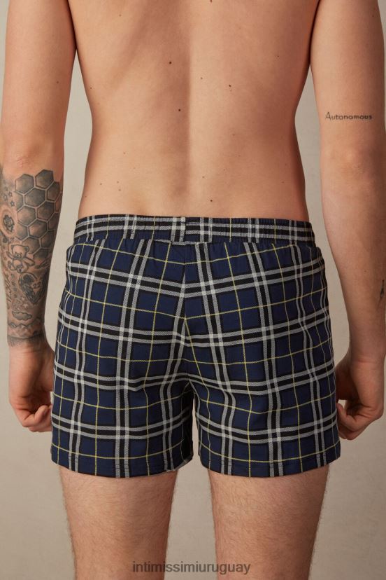 boxers holgados de punto de algodón a cuadros Intimissimi hombres 171j-estampado tartán azul/amarillo V806B843 ropa interior