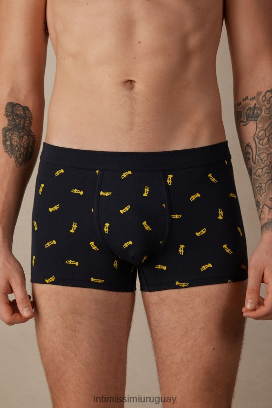 boxers trompeta de algodón supima elástico Intimissimi hombres 184j-estampado de trompeta azul medianoche V806B836 ropa interior