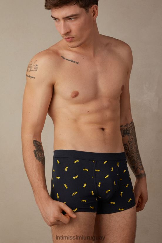boxers trompeta de algodón supima elástico Intimissimi hombres 184j-estampado de trompeta azul medianoche V806B836 ropa interior