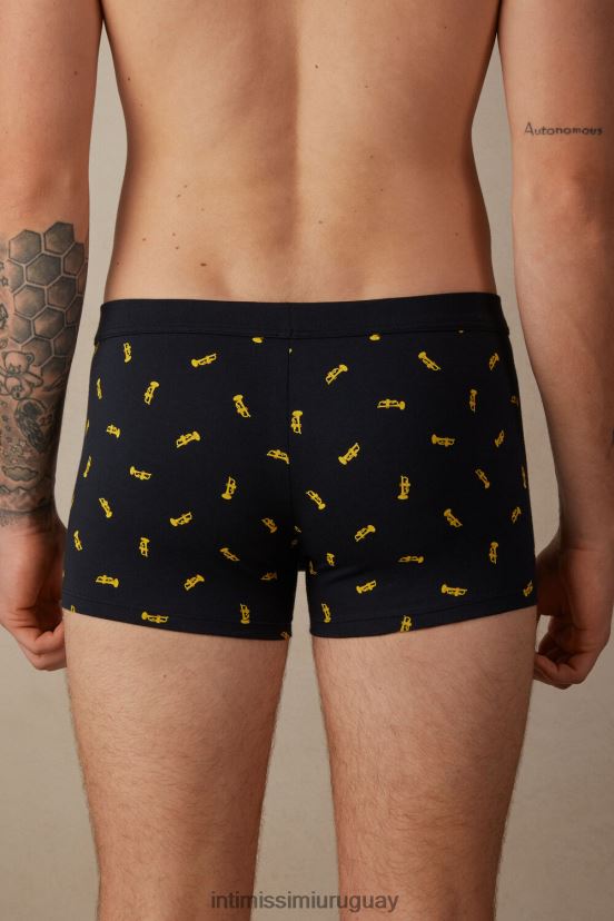 boxers trompeta de algodón supima elástico Intimissimi hombres 184j-estampado de trompeta azul medianoche V806B836 ropa interior