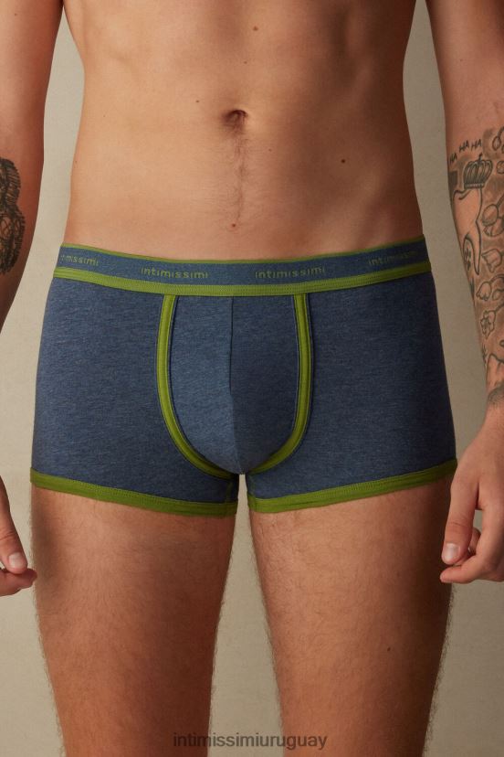 calzoncillos tipo bóxer de algodón supima elástico con detalle de logo Intimissimi hombres 129j-denim azul jaspeado/verde V806B858 ropa interior