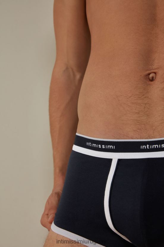 calzoncillos tipo bóxer de algodón supima elástico con detalle de logo Intimissimi hombres 3481-azul medianoche/blanco V806B8117 ropa interior