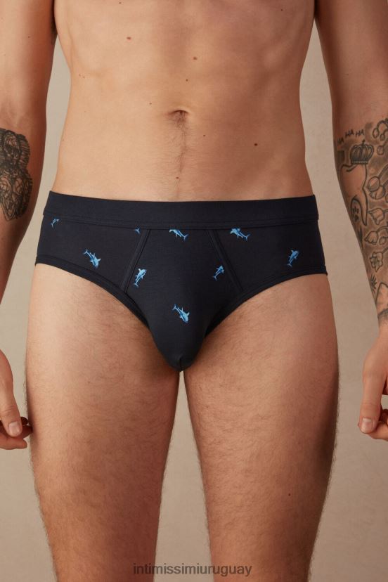 braguita algodón supima natural fresco estampado tiburones Intimissimi hombres 315j-estampado de tiburones azul medianoche V806B829 ropa interior