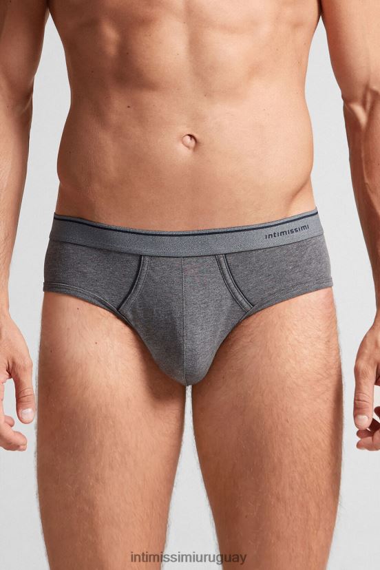 braguita de algodón supima con elástico visible Intimissimi hombres 080i-gris carbón melange/azul V806B8120 ropa interior