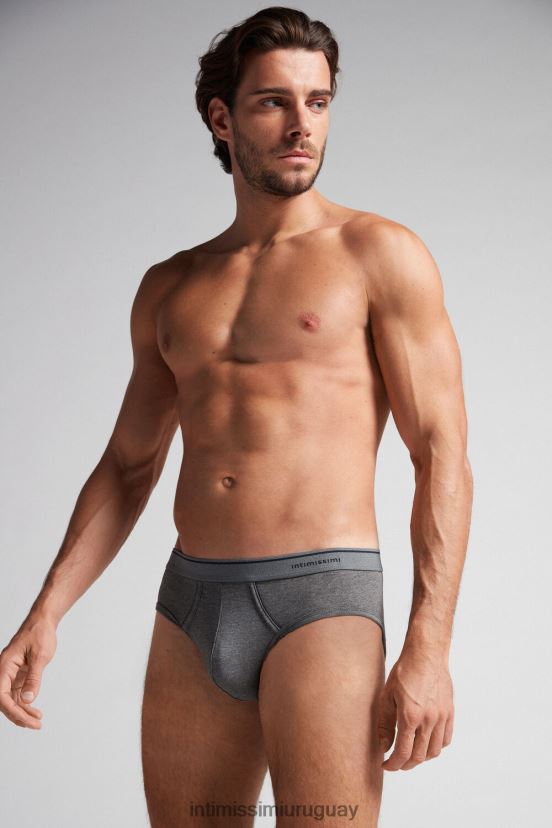 braguita de algodón supima con elástico visible Intimissimi hombres 080i-gris carbón melange/azul V806B8120 ropa interior
