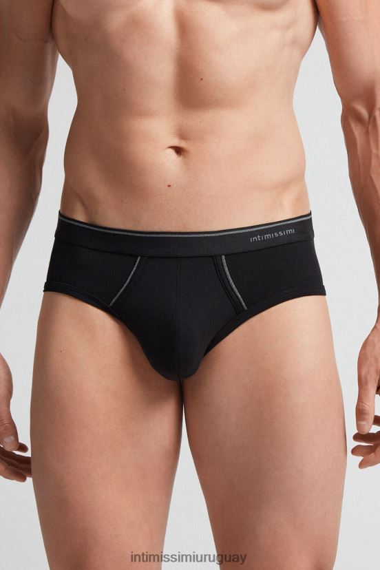 braguita de algodón supima con elástico visible Intimissimi hombres 7007-negro/gris carbón melange V806B8121 ropa interior