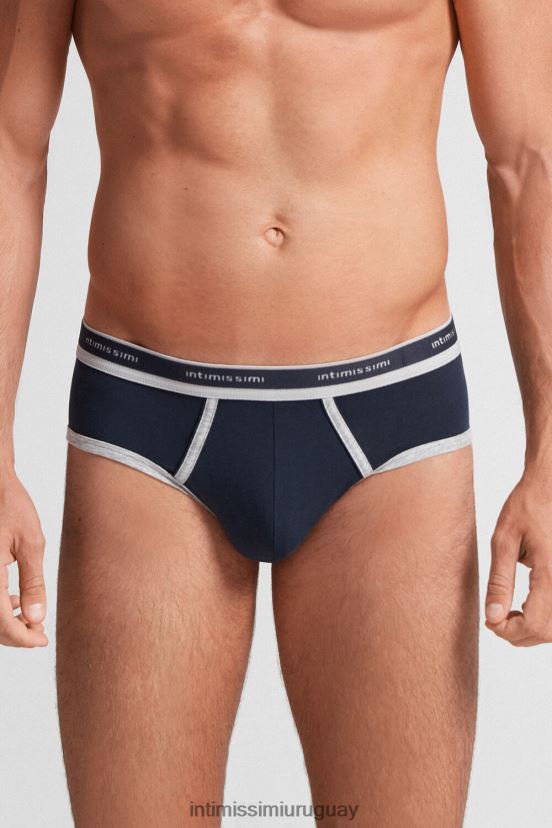 braguita de algodón supima fresco natural con logo Intimissimi hombres 320j-azul medianoche/gris claro melange V806B826 ropa interior