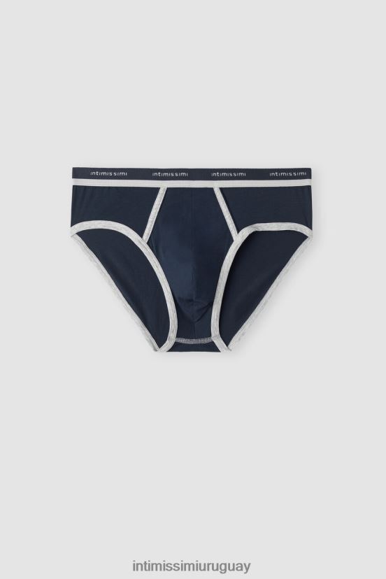 braguita de algodón supima fresco natural con logo Intimissimi hombres 320j-azul medianoche/gris claro melange V806B826 ropa interior