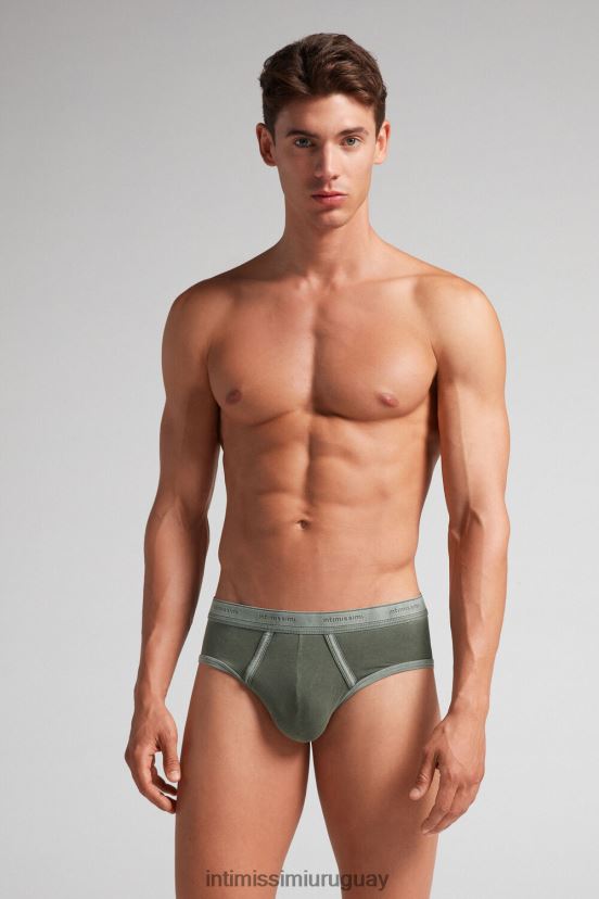 braguita de algodón supima fresco natural con logo Intimissimi hombres 393j-verde bosque del V806B88 ropa interior