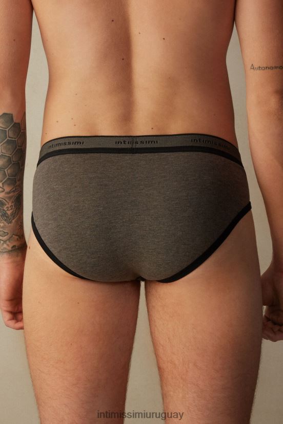 calzoncillos de algodón supima elástico con detalle de logo Intimissimi hombres 128j-marrón melange/negro V806B861 ropa interior
